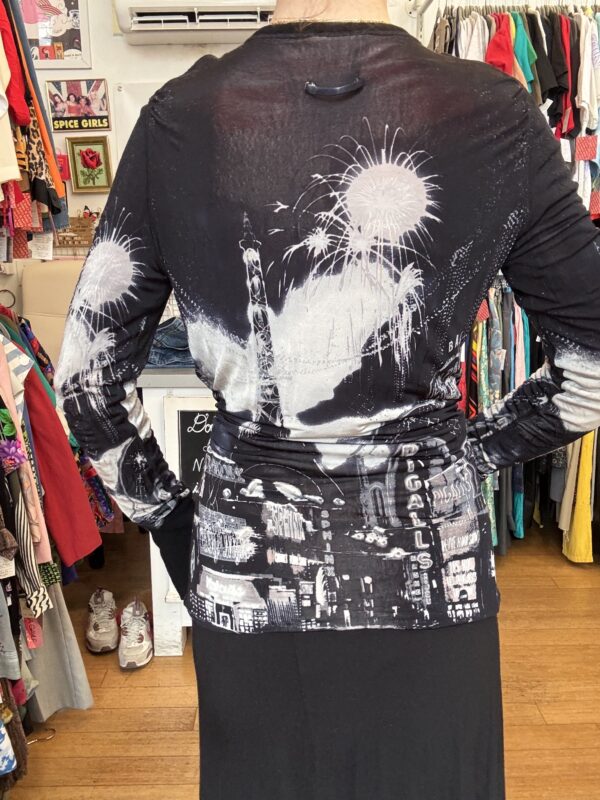 Early 2000s Jean Paul Gaultier Maille Femme Mesh Wrap Top – Eiffel Tower + Pigalle Print - Image 9