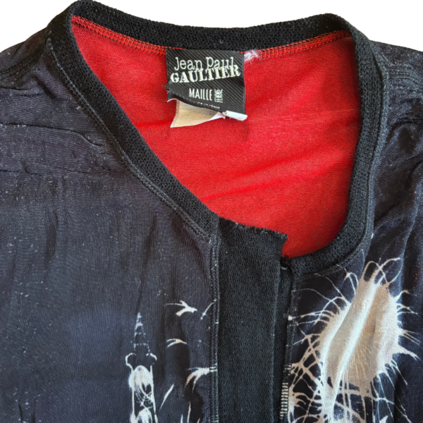 Early 2000s Jean Paul Gaultier Maille Femme Mesh Wrap Top – Eiffel Tower + Pigalle Print - Image 4