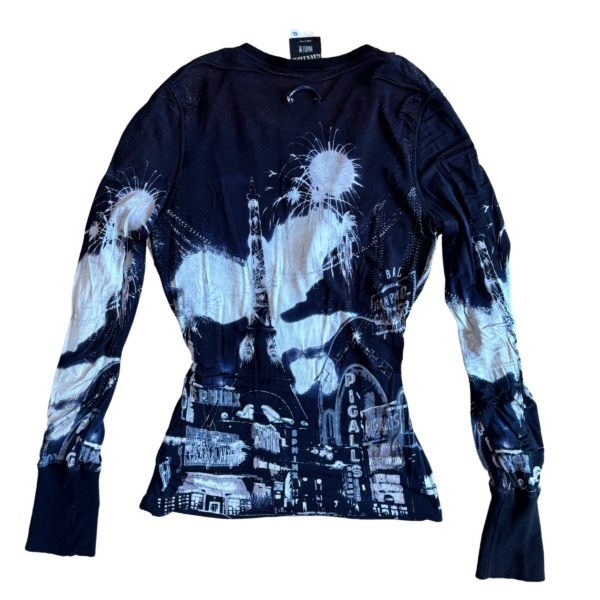 Early 2000s Jean Paul Gaultier Maille Femme Mesh Wrap Top – Eiffel Tower + Pigalle Print - Image 2