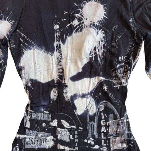 Early 2000s Jean Paul Gaultier Maille Femme Mesh Wrap Top – Eiffel Tower + Pigalle Print - Image 3
