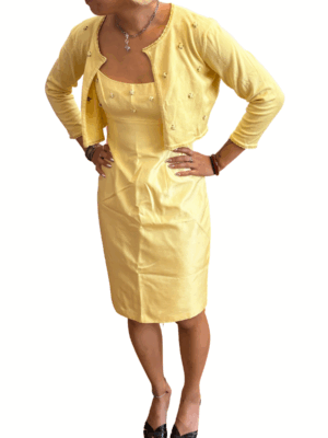 1995 Laundry by Shelli Segal Silk Dress and Cardigan Set