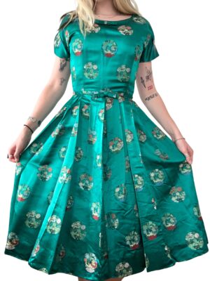 1950s Chinese Brocade Fit n Flare Dress
