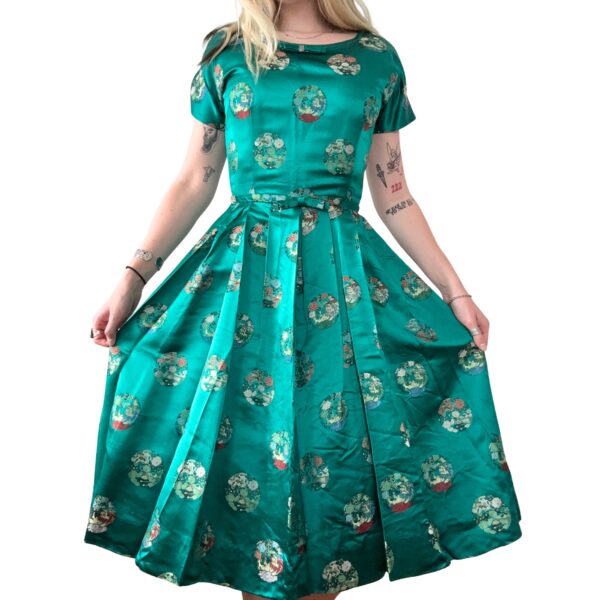 1950s Chinese Brocade Fit n Flare Dress