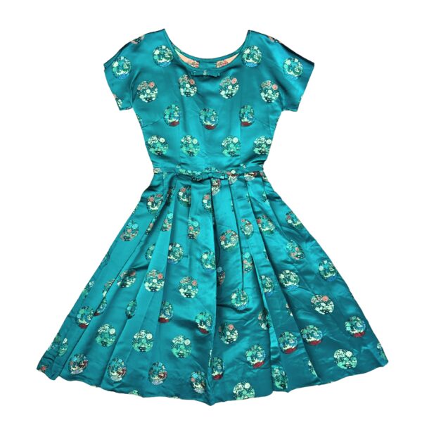1950s Chinese Brocade Fit n Flare Dress - Image 6