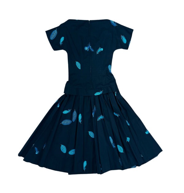 1950s Feather Print Drop Waist Dress - Image 7