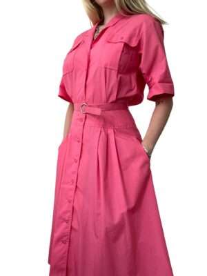 1980s Barbie Pink Button-Up Dress with Belt - Size Small