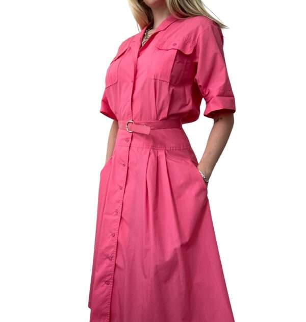 1980s Barbie Pink Button-Up Dress with Belt - Size Small