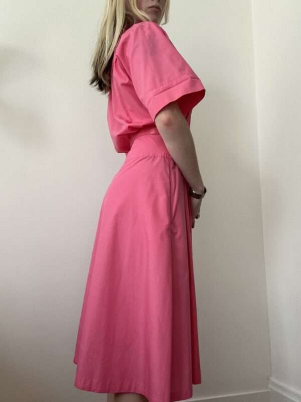 1980s Barbie Pink Button-Up Dress with Belt - Size Small - Image 7