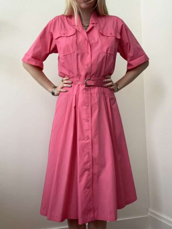1980s Barbie Pink Button-Up Dress with Belt - Size Small - Image 8