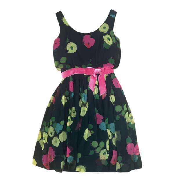 1950s Miss Brooks Floral Silk Cocktail Dress with Bow - XS-Small - Image 4