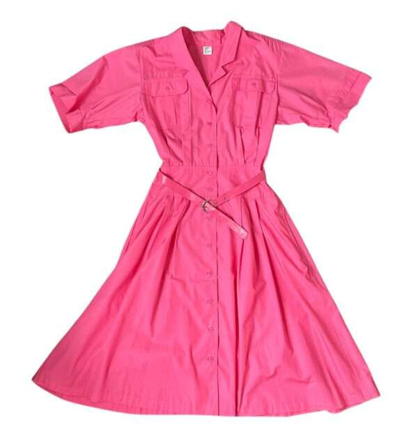 1980s Barbie Pink Button-Up Dress with Belt - Size Small - Image 4