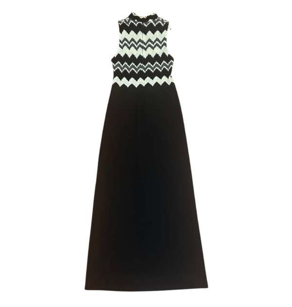 1970s Editions Black and White Mock Neck Collar Maxi Dress - Small / Medium - Image 5
