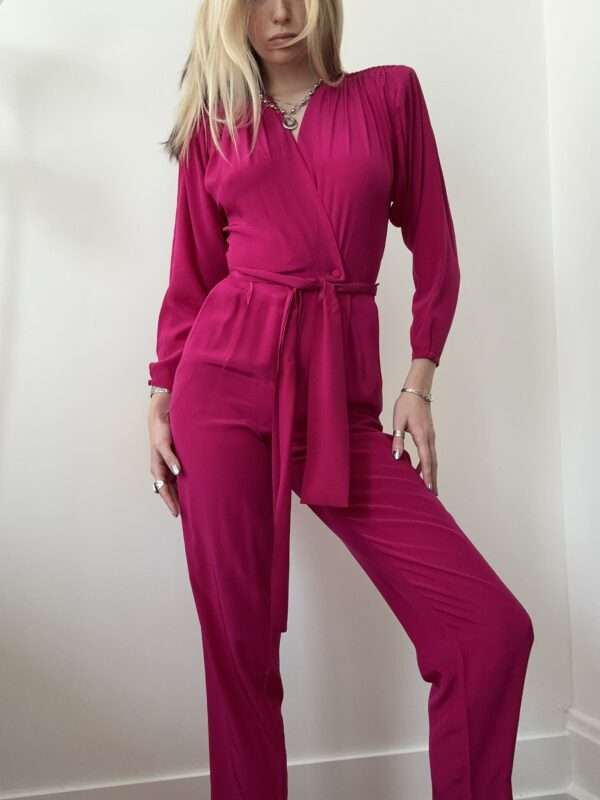 1990s Hot Pink Silk Jumpsuit by Stephan Andrews - XS-SM - Image 5