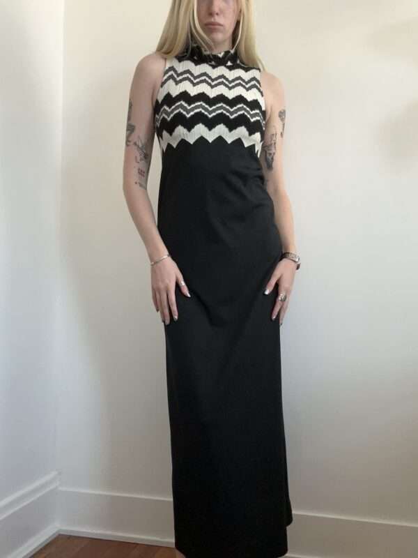 1970s Editions Black and White Mock Neck Collar Maxi Dress - Small / Medium - Image 2