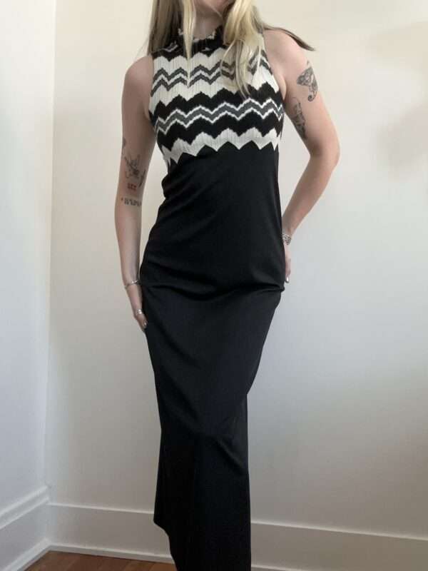 1970s Editions Black and White Mock Neck Collar Maxi Dress - Small / Medium - Image 9