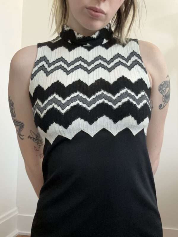 1970s Editions Black and White Mock Neck Collar Maxi Dress - Small / Medium - Image 4